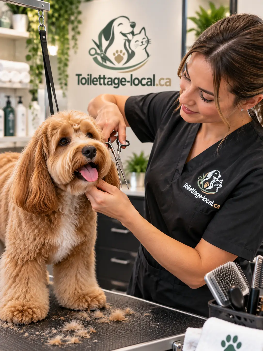 Coupe aux ciseaux sur un chien à poil bouclé